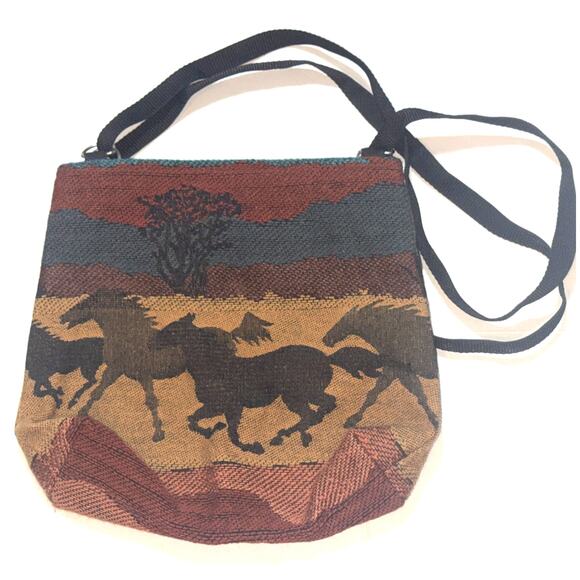 Equestrian Wild Horses Tapestry Purse Bag Brown Southwestern Western Cowgirl - Picture 1 of 7